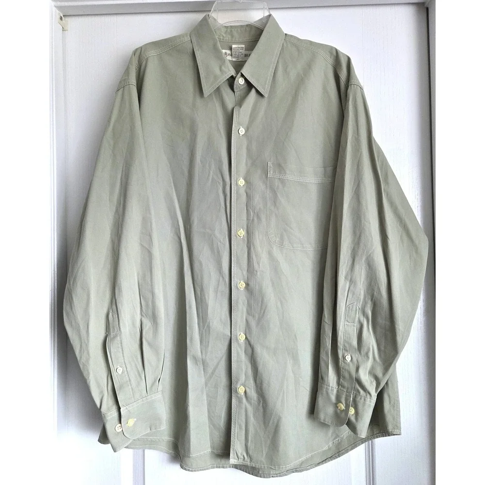 VTG Banana Republic Sage Green Cotton Button Shirt Contrast Stitch Sz L Safari